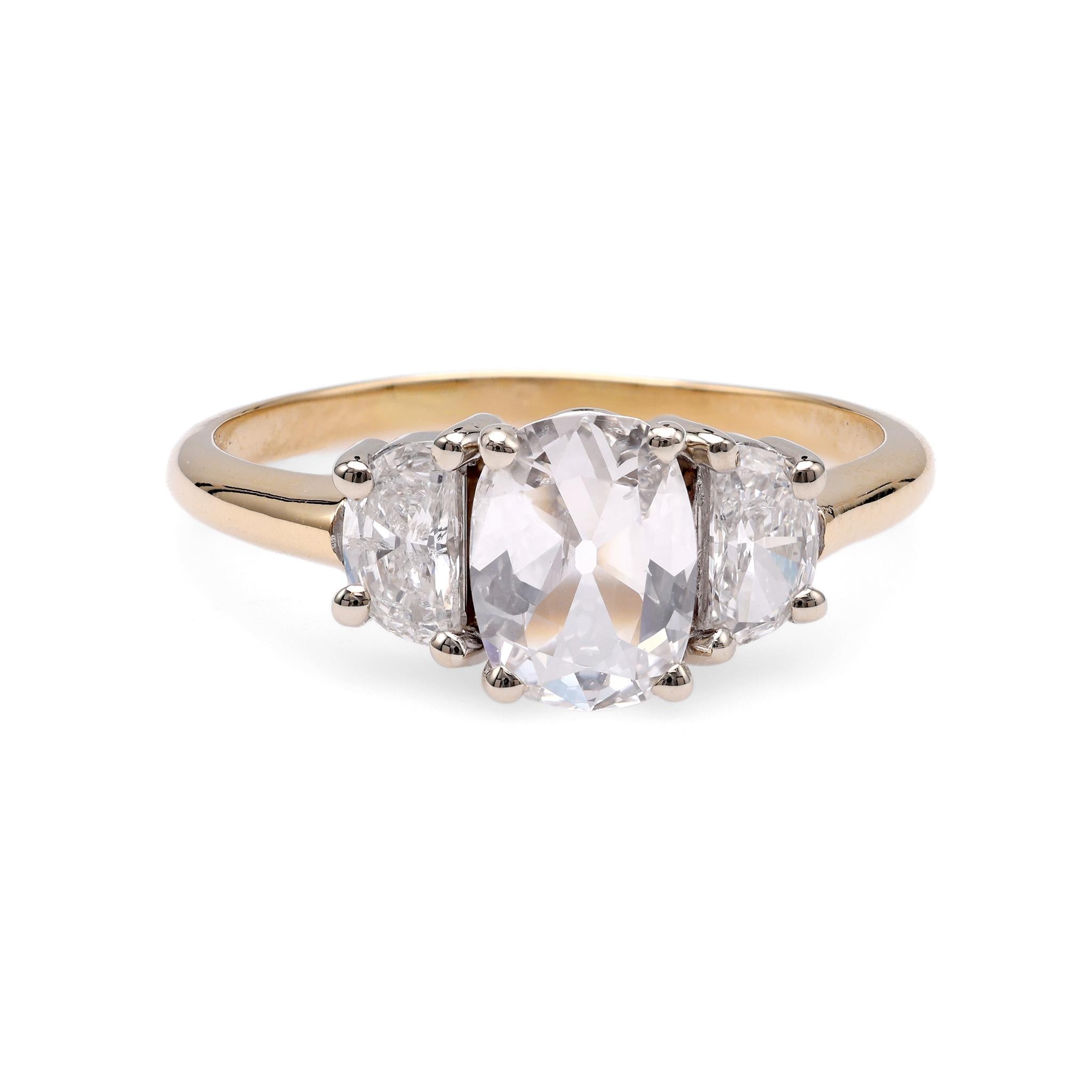 Vintage GIA 0.91 Carat Diamond Yellow Gold Engagement Ring