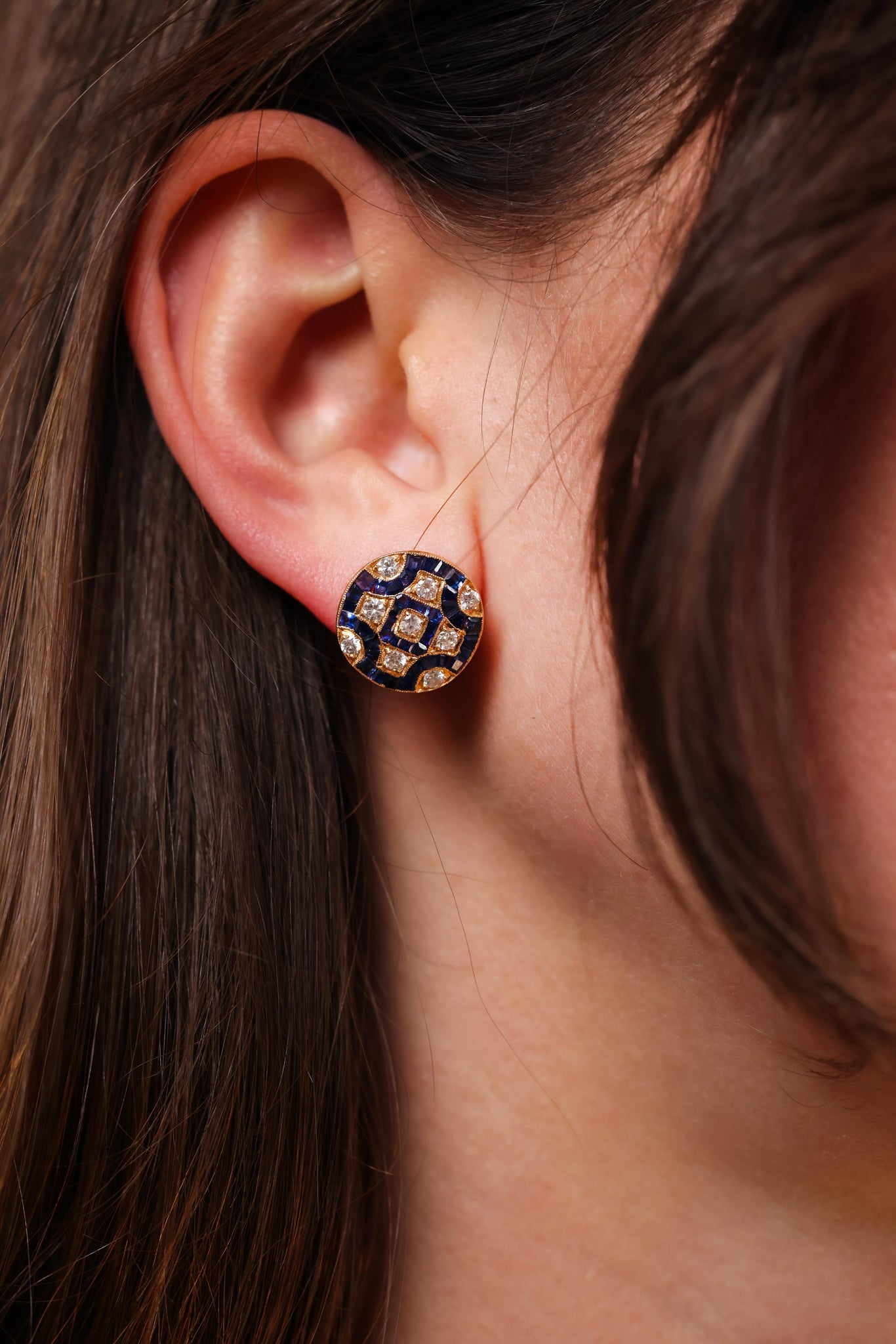 Mid-Century Diamond Sapphire Gold Earrings  Jack Weir & Sons   