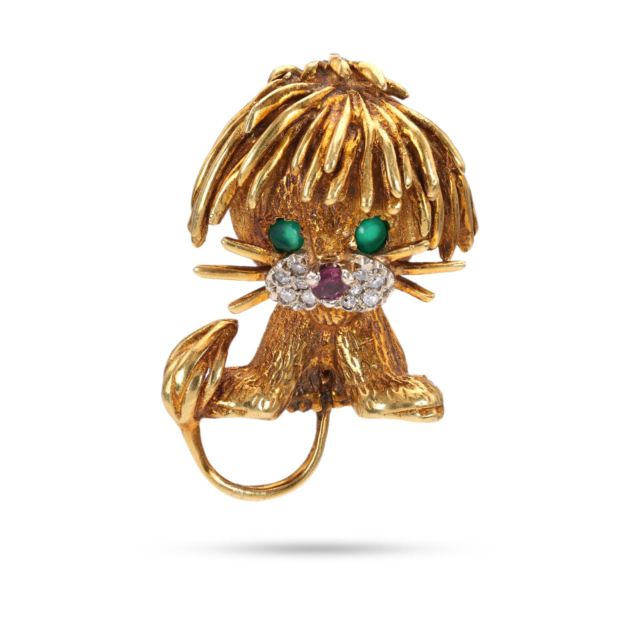 Lion Cub Gemstone Gold brooch
