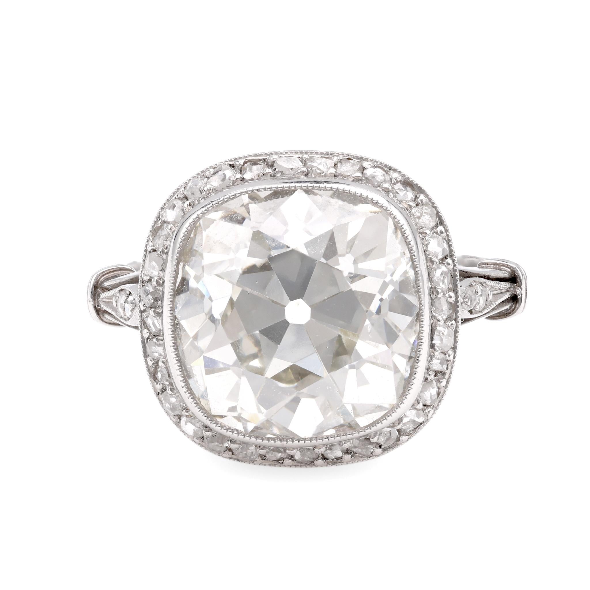 Art Deco Inspired Carat Old Mine Cut Diamond Platinum Ring