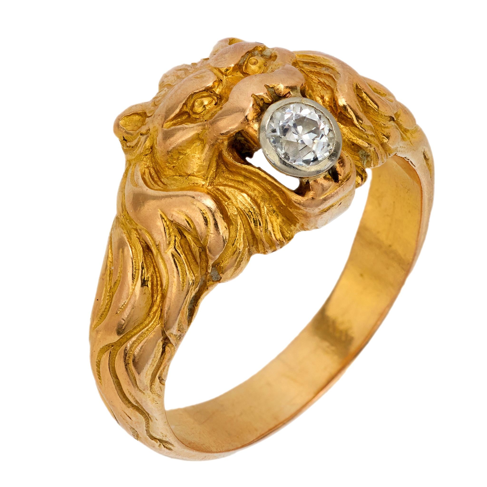 French Victorian diamond 18k yellow gold lion ring – Jack Weir Sons