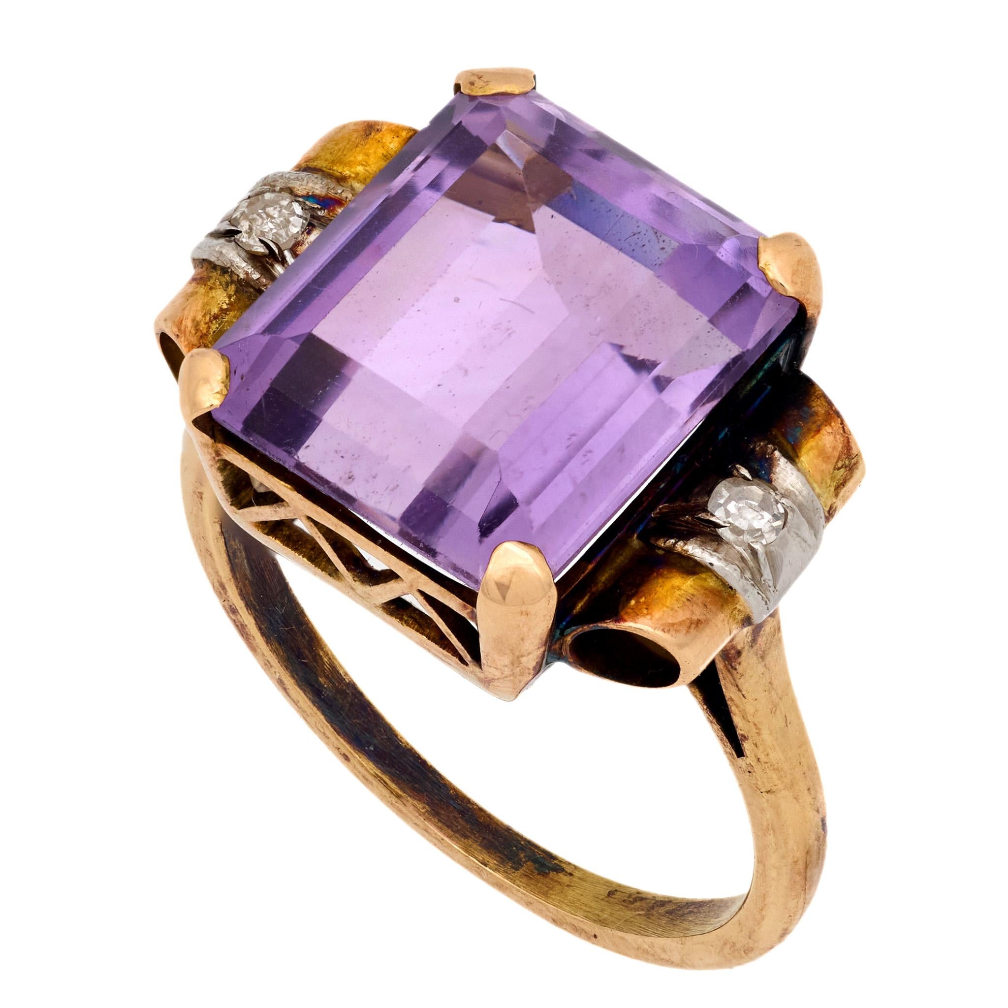 NOVICA Artisan Handmade Amethyst Cocktail Ring - 2 Carat Purple Stone, .925 Sterling Silver With 18k Gold Accents