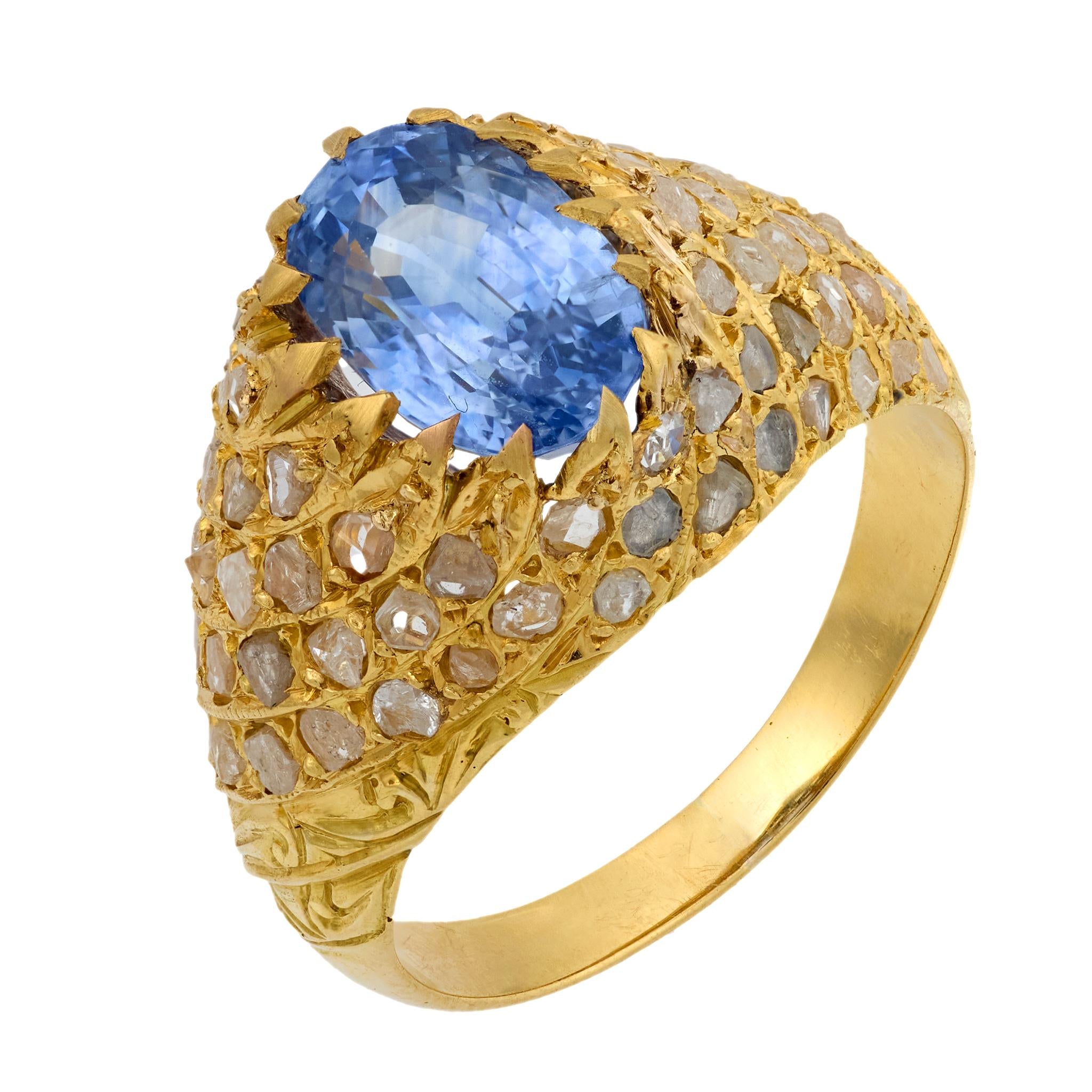 Vintage GIA 3.50 carat Ceylon sapphire diamond 18k yellow