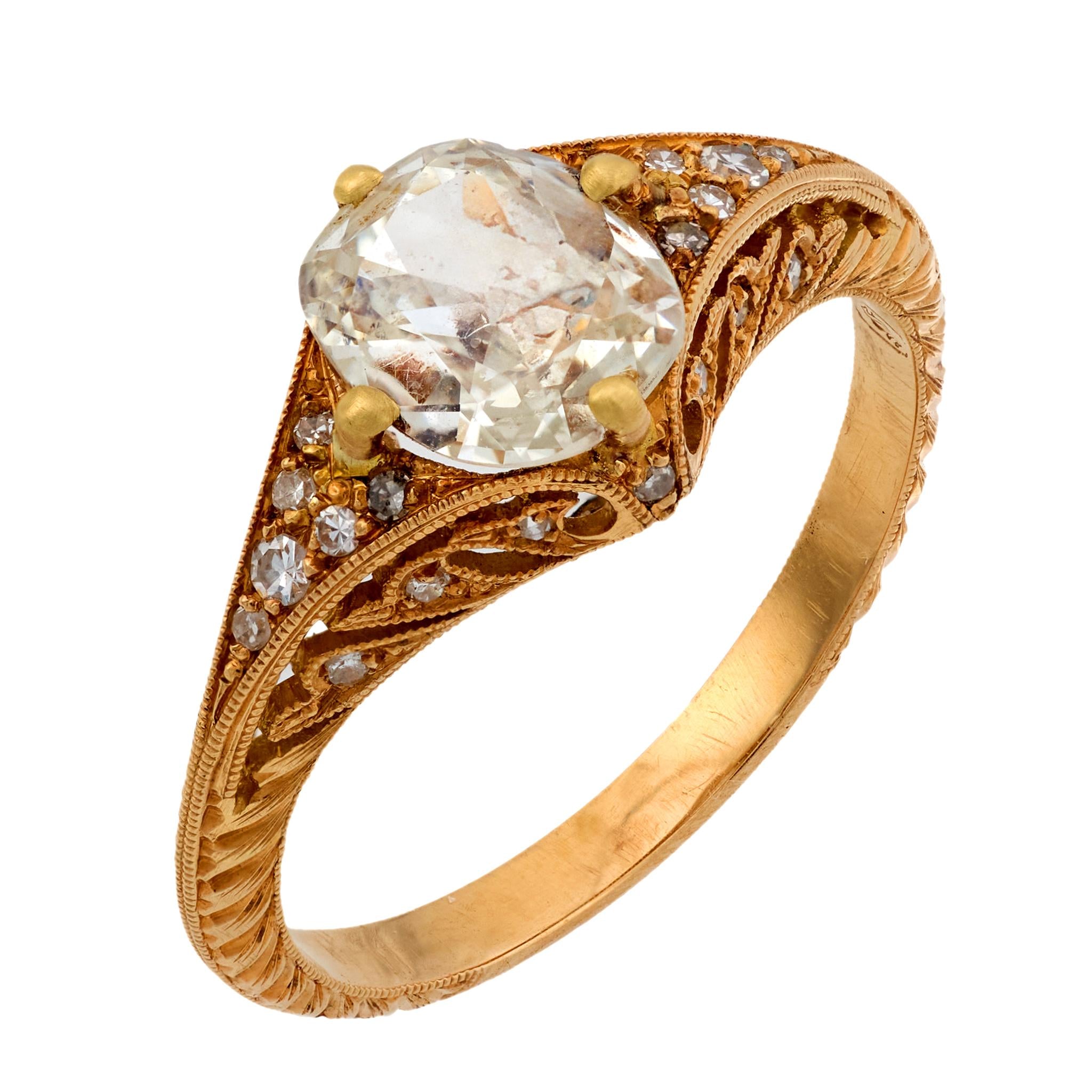 Modern GIA carat old mine diamond 18k yellow gold engagement
