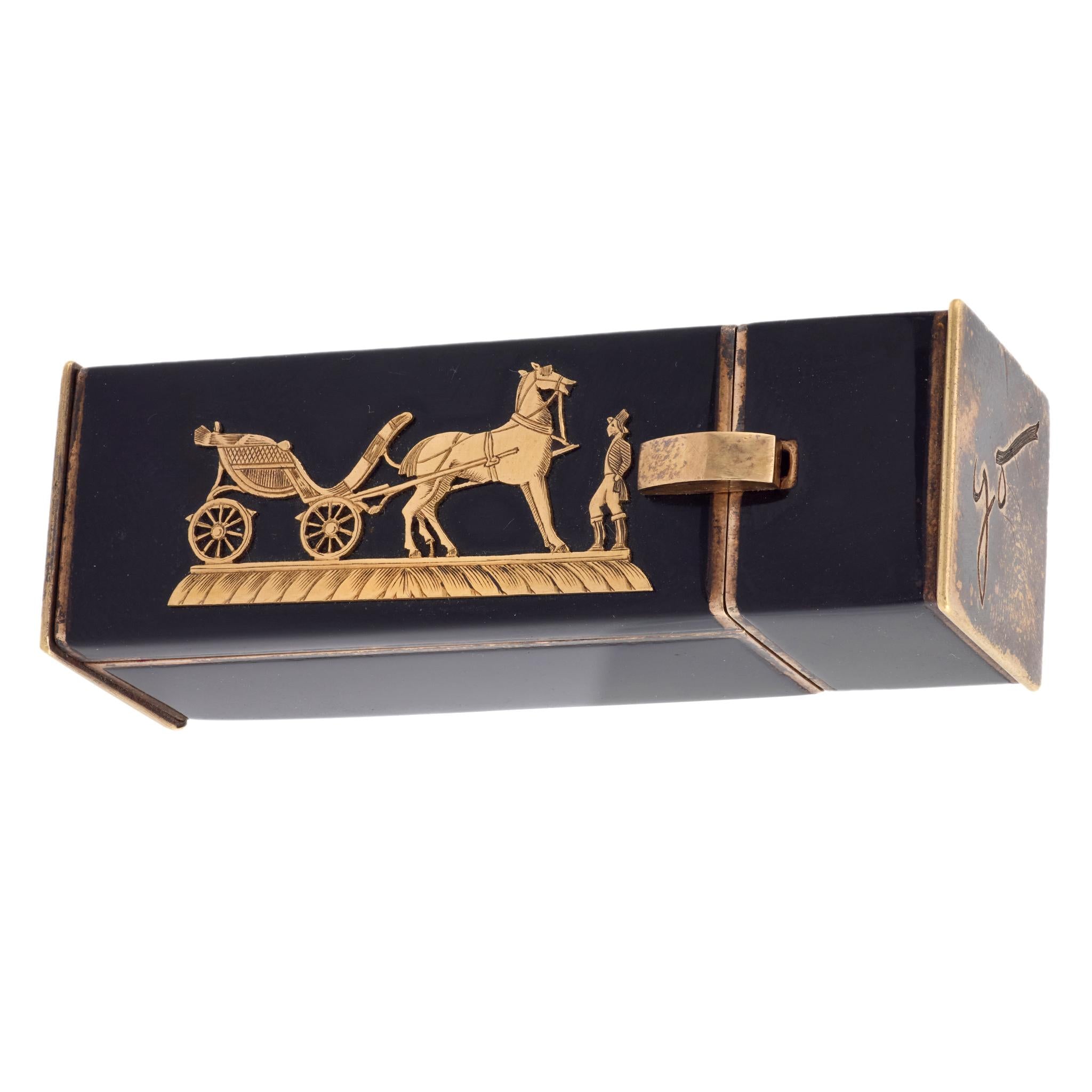 Retro Hermes 18k rose gold, silver and enamel chariot