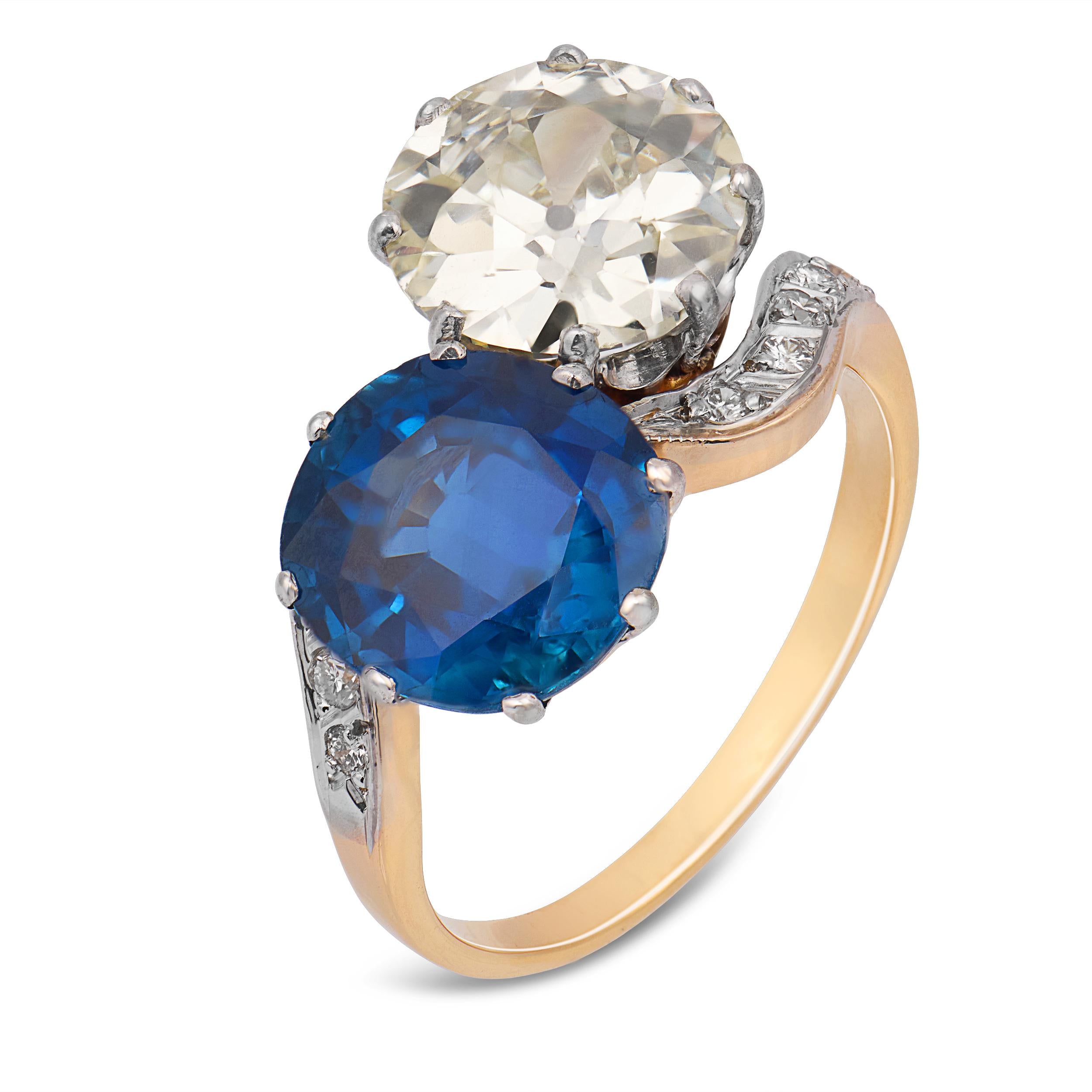 Belle Époque GIA 2.87 carat diamond GIA 3.93 carat sapphire Toi et