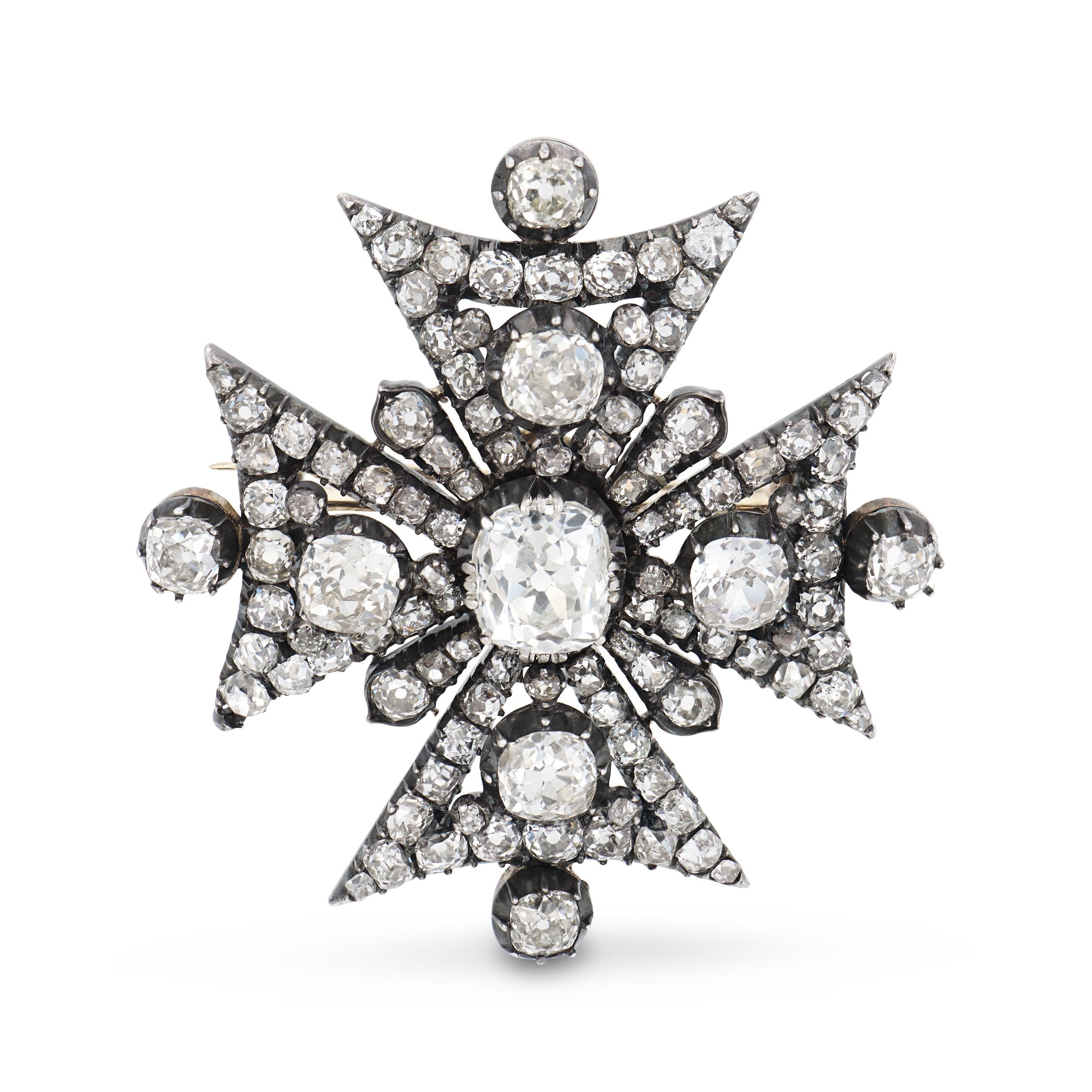 Georgian GIA 16 carat old mine cut diamond Maltese cross gold on Georgian GIA 16 carat old mine cut diamond Maltese cross gold on