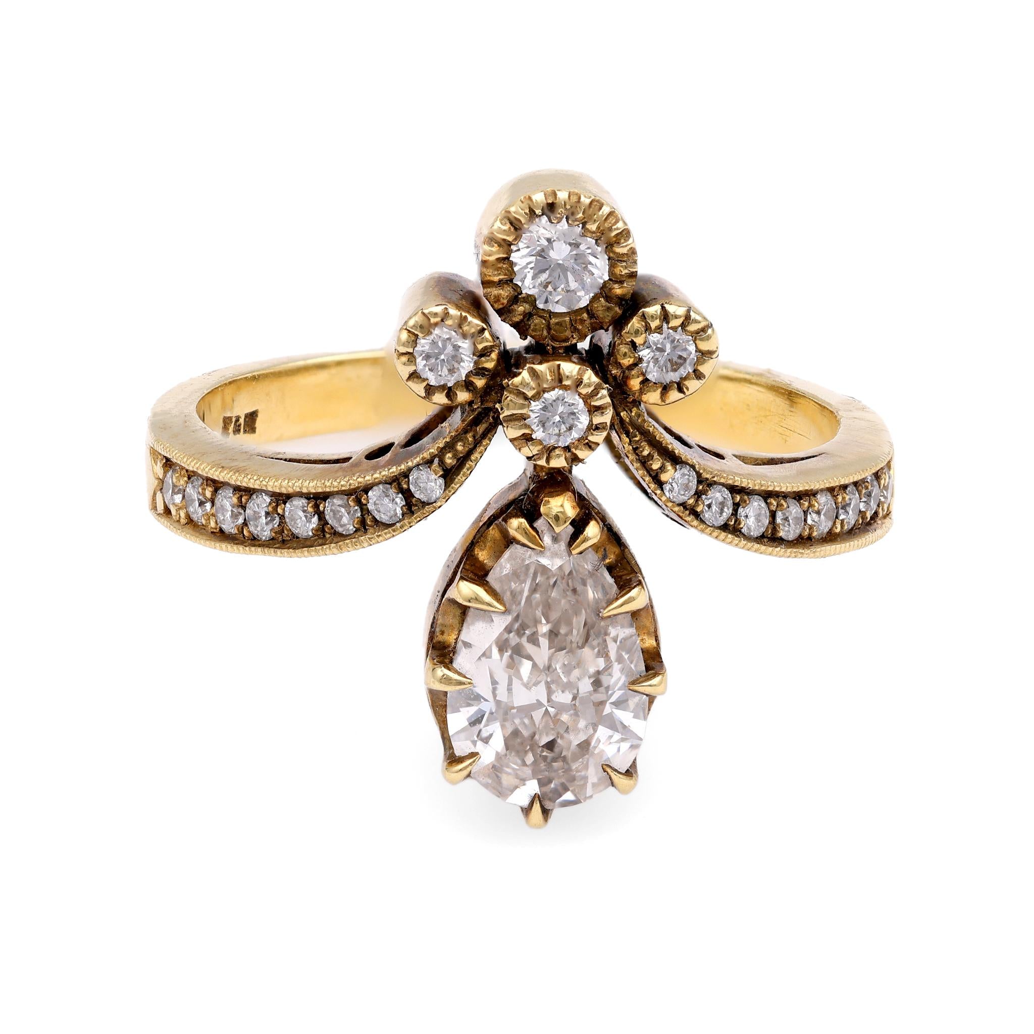 Tiara Ring with Pear Shaped Diamond
