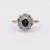 Edwardian Revival Sapphire Diamond 14k Yellow Gold Silver Cluster Ring
