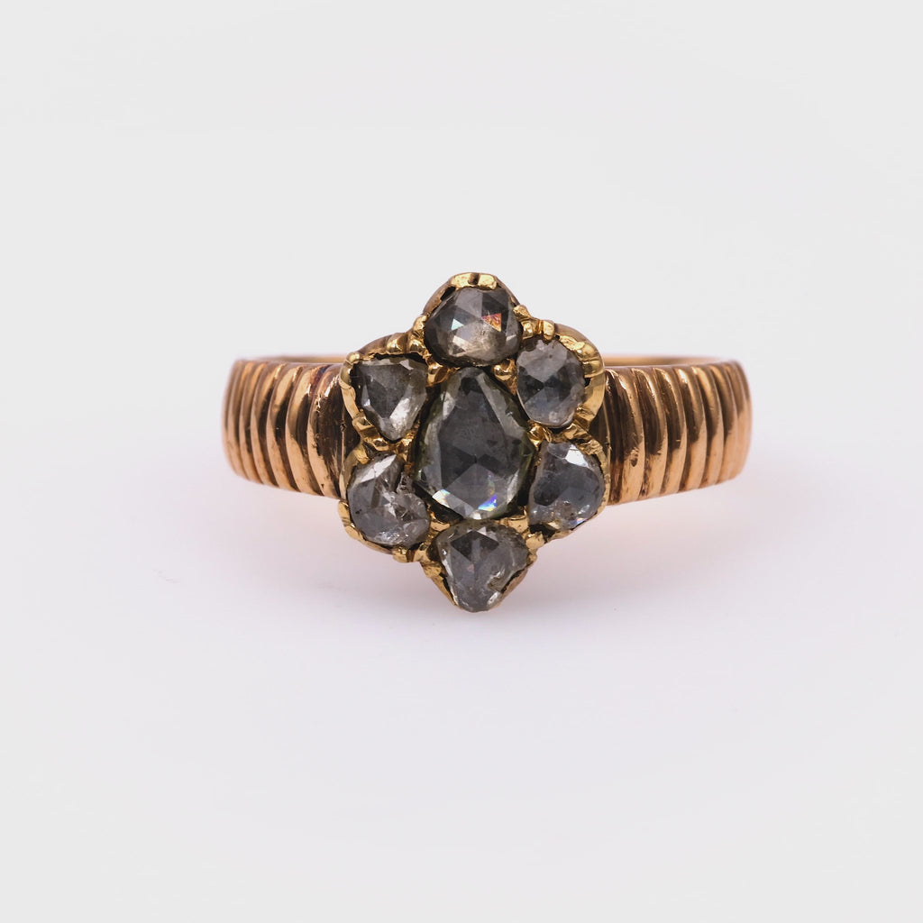 One Antique Austro-Hungarian Diamond 14k Rose Gold Cluster Ring