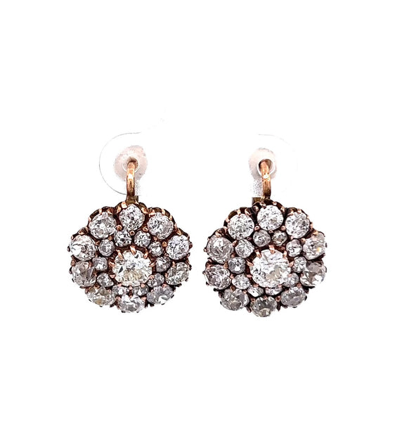 Antique Inspired Diamond Cluster Drop Earrings
