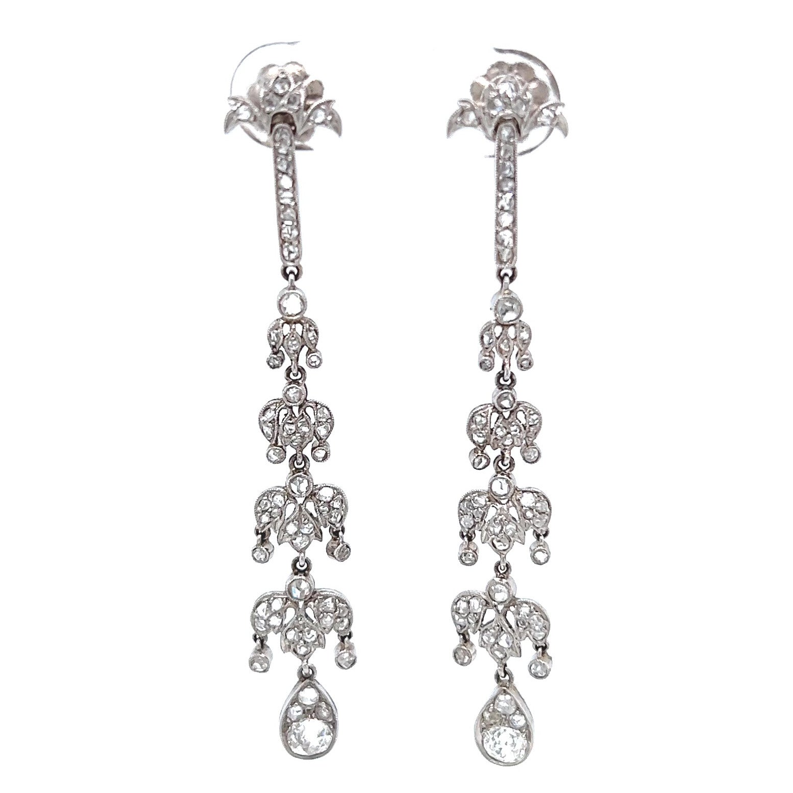 Art Deco Inspired 0.60 Carat Old Mine Cut Diamond Platinum Chandelier Dangle Earrings  Jack Weir & Sons   