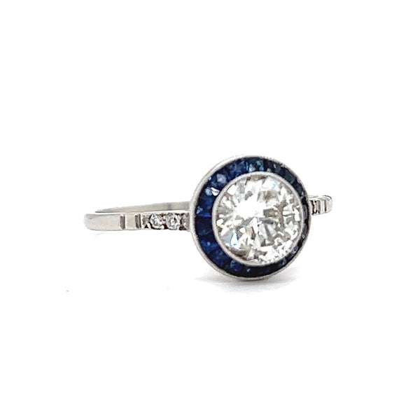 Art Deco Inspired 0.87 Carat Diamond Sapphire Platinum Halo Engagement Ring  Jack Weir & Sons   