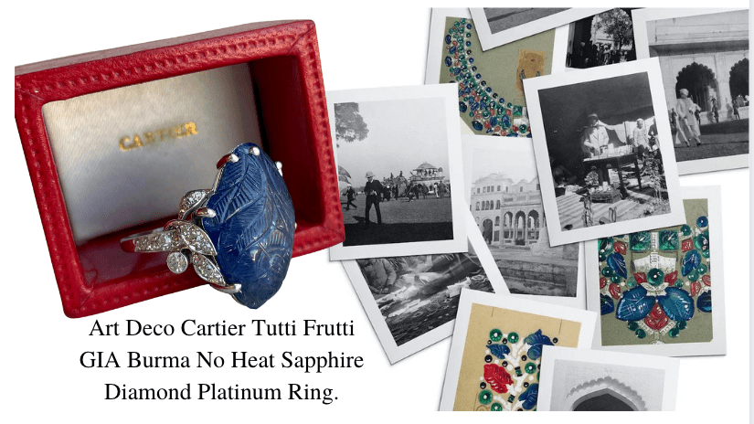 Close To The Heart: Art Deco Cartier Tutti Frutti GIA Burma No Heat Sapphire Diamond Platinum Ring - Jack Weir & Sons