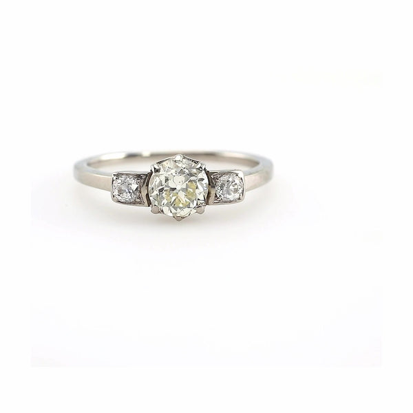 Art Deco Austrian GIA 1.01 Carat Round Brilliant Cut Diamond 14K White Gold Ring Rings Jack Weir & Sons   