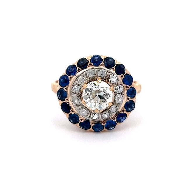 Art Deco Traub Orange Blossom GIA 1.06 Carat Diamond and Sapphire 14k Target Ring
