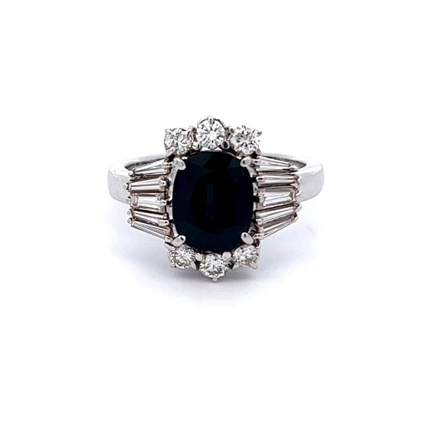 Vintage Italian Sapphire and Diamond 18k White Gold Cocktail Ring
