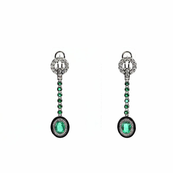 Emerald and Diamond 18k Blackened White Gold Drop Earrings