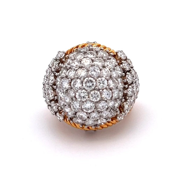 Bague dôme en platine 18 carats avec diamant rond taille brillant du milieu du siècle