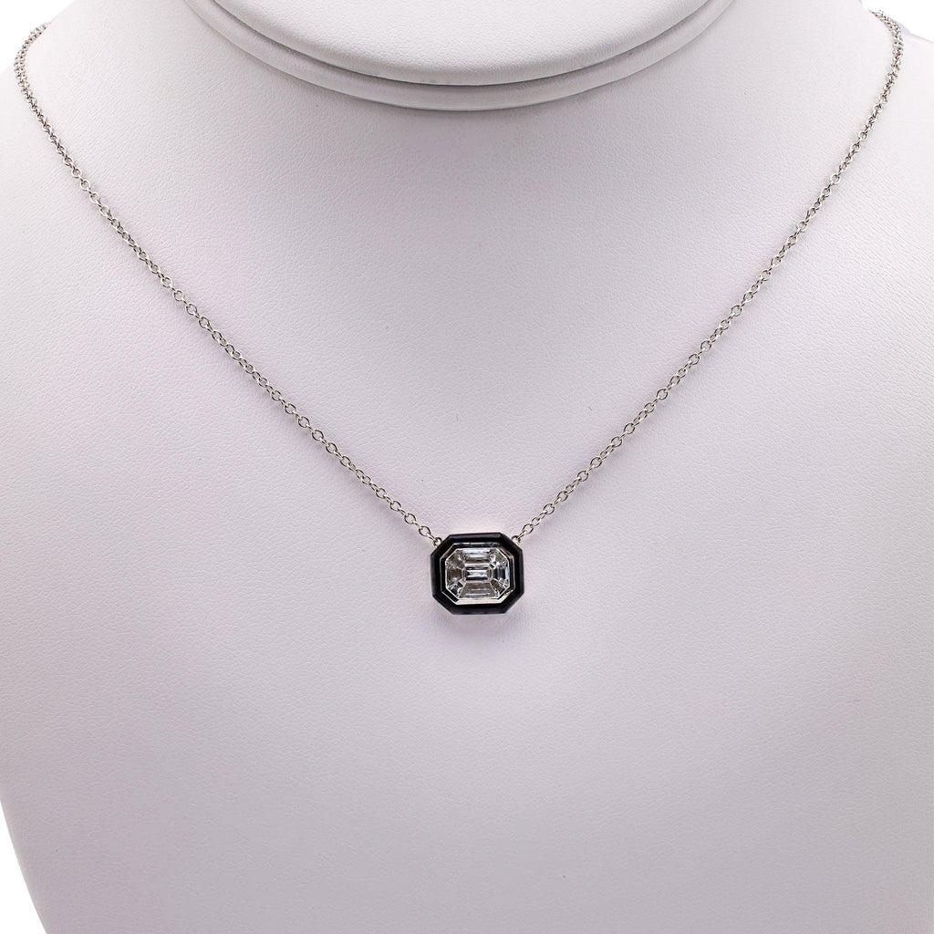 0.63 Carat Total Weight Diamond Onyx 18k White Gold Pendant Necklace Necklaces Jack Weir & Sons   