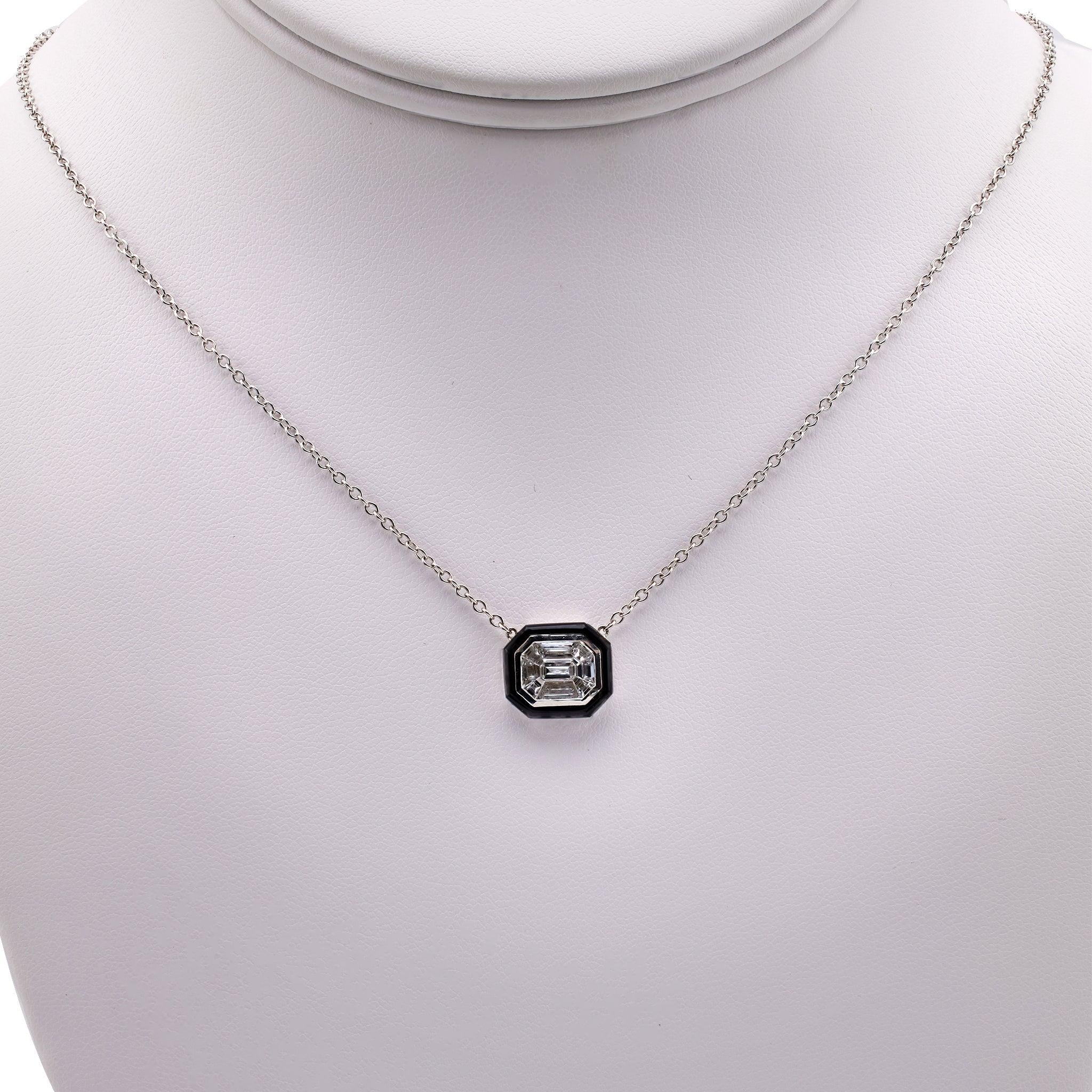 0.63 Carat Total Weight Diamond Onyx 18k White Gold Pendant Necklace  Jack Weir & Sons   