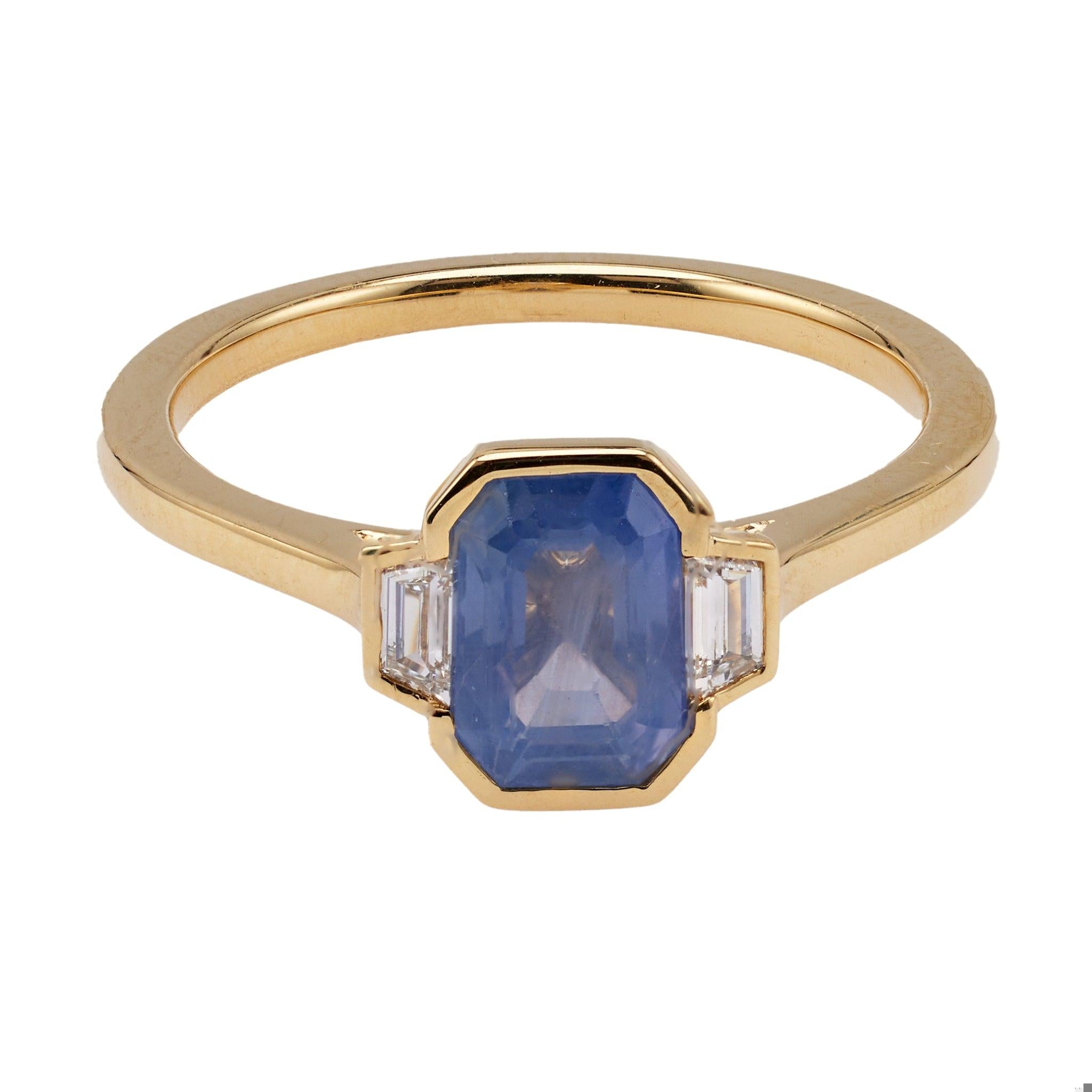 1.67 Carat Sapphire and Diamond 18k Yellow Gold Three Stone Ring Rings Jack Weir & Sons   