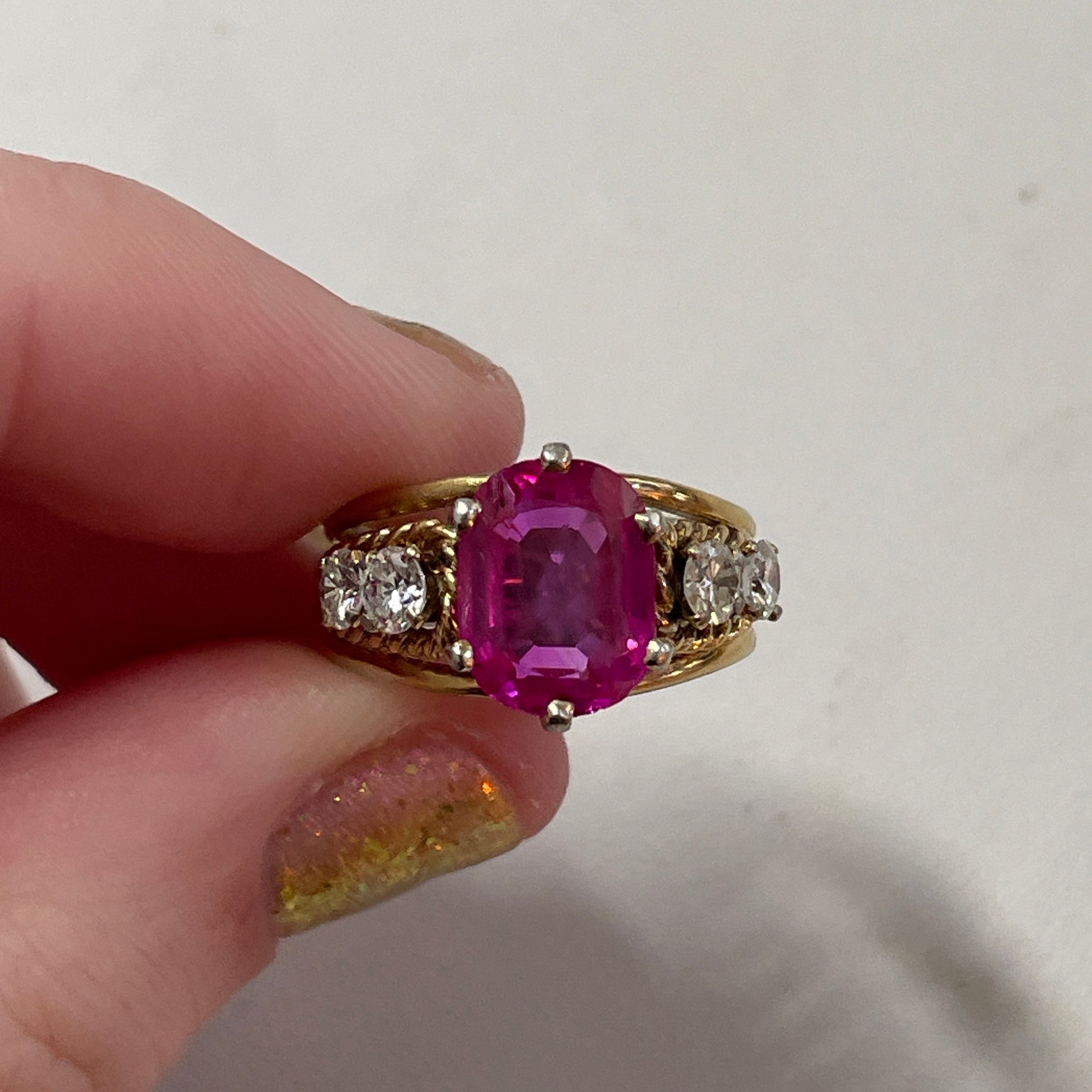 Retro Ruby and Diamond 18k Yellow Gold Ring Rings Jack Weir & Sons   