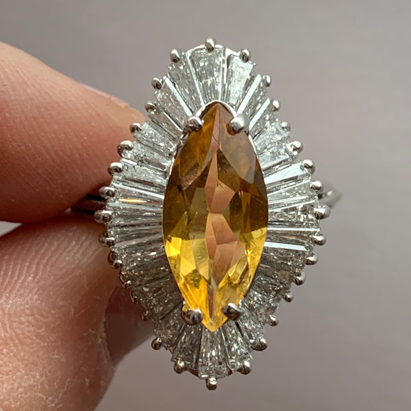 Vintage Citrine Diamond Platinum Ballerina Ring Rings Jack Weir & Sons   