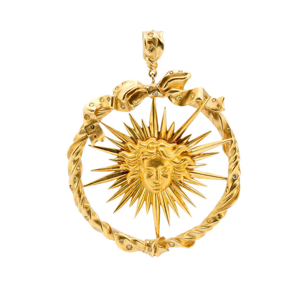 Julius Cohen fancy yellow diamond 18k gold sun pendant Julius Cohen