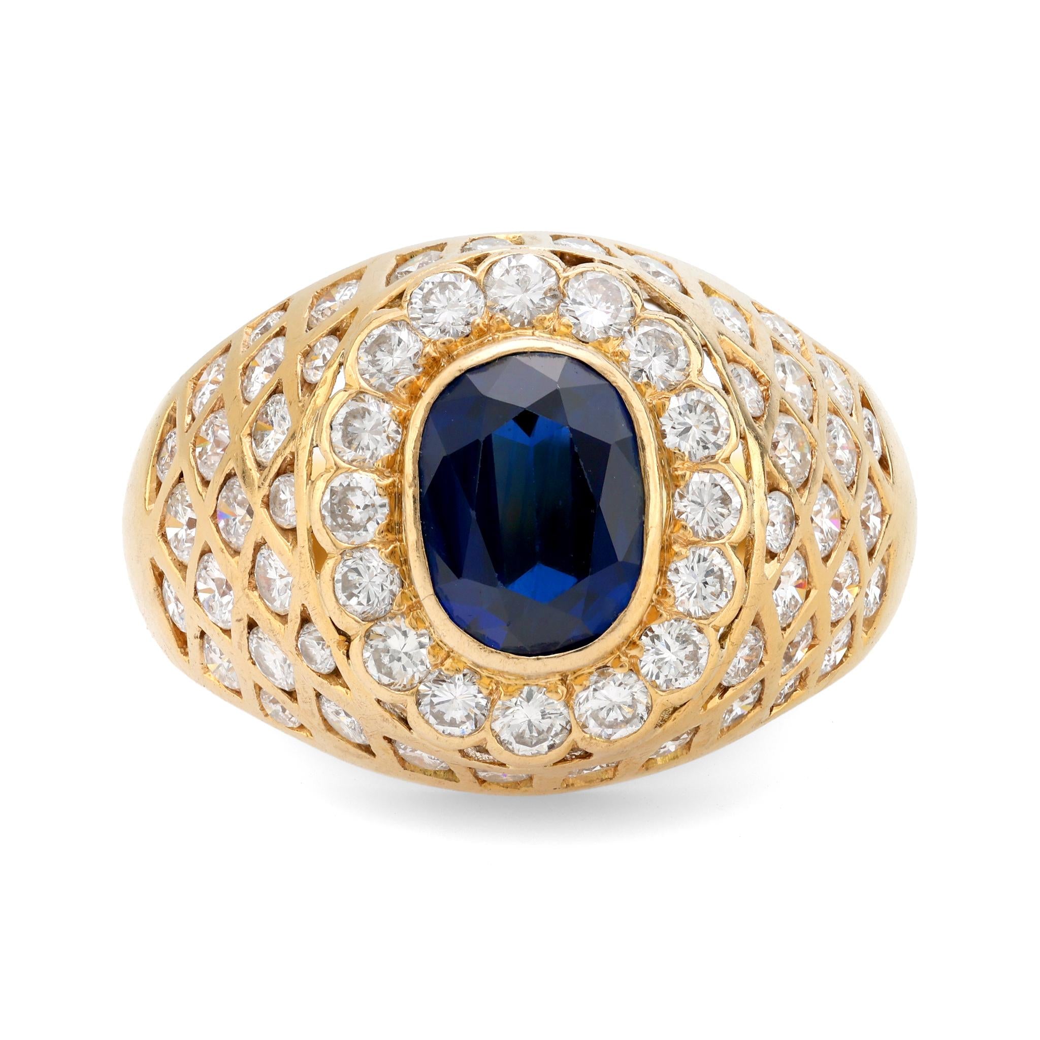 GIA 2.10 carat oval cut sapphire diamond 18k yellow gold dome ring Jack Weir & Sons