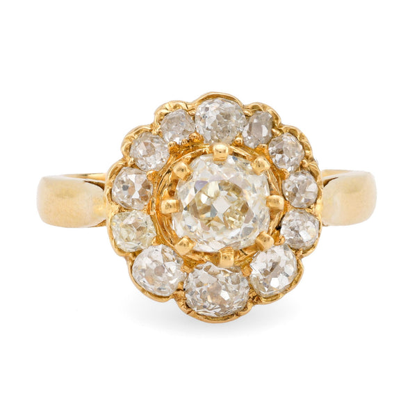 Antique French 2.5 Carat Total Weight Diamond 18K Yellow Gold Cluster Ring  Jack Weir & Sons   