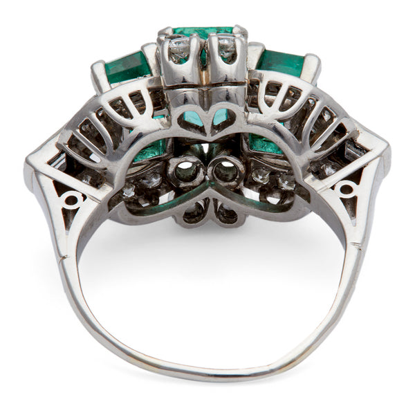 Art Deco Inspired Emerald Diamond Platinum Cocktail Ring Jewelry Jack Weir & Sons   