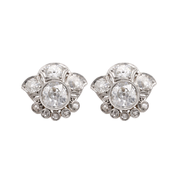 Art Deco 6.10 Carat Total Weight Diamond Platinum Stud Earrings Earrings Jack Weir & Sons   