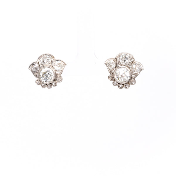 Art Deco 6.10 Carat Total Weight Diamond Platinum Stud Earrings