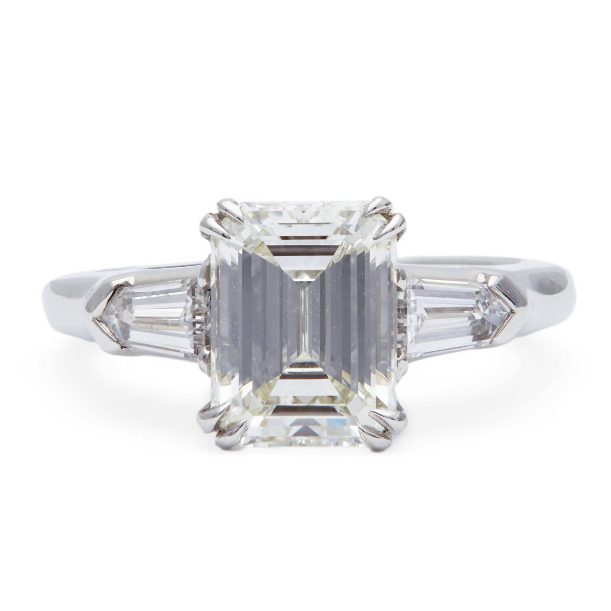 Mid Century GIA 2.07 Carats Emerald Cut Diamond Platinum Ring Jewelry Jack Weir & Sons   