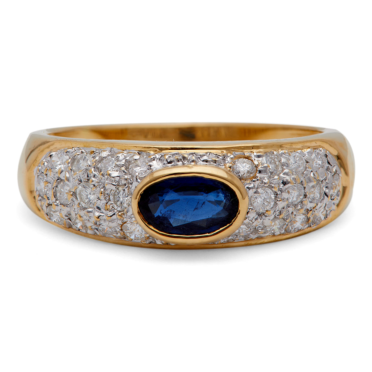 Vintage French Sapphire and Diamond 18k Yellow Gold Ring