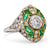 Art Deco Inspired 1.08 Carat Diamond and Emerald Platinum Filigree Ring