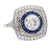 Art Deco Inspired Old European Cut Diamond and Sapphire Platinum Ring