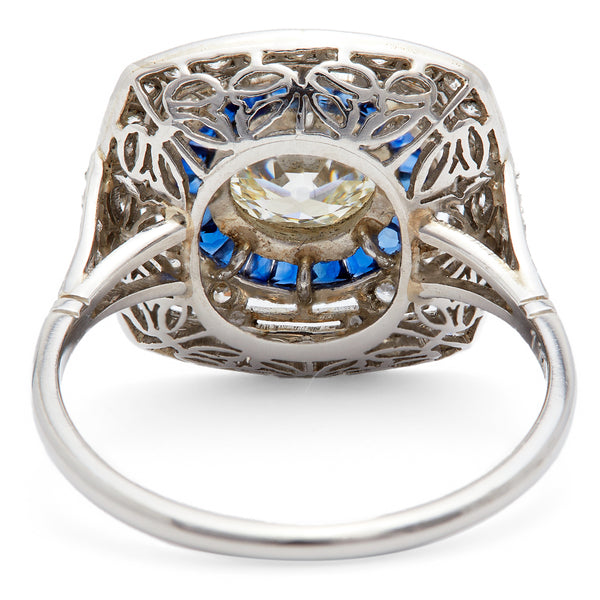 Art Deco Inspired Old European Cut Diamond and Sapphire Platinum Ring Rings Jack Weir & Sons   