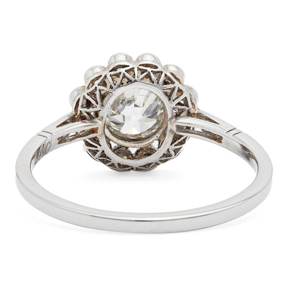 Art Deco Inspired 0.97 Carat Old European Cut Diamond Platinum Cluster Ring Rings Jack Weir & Sons   