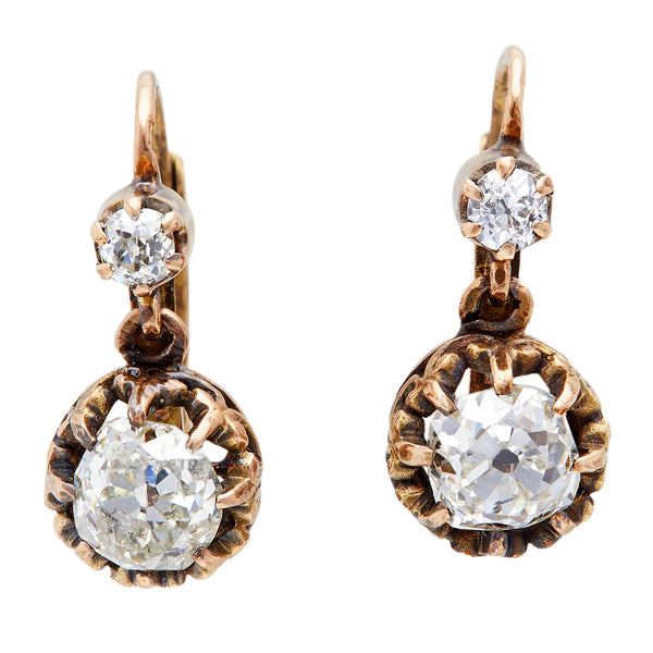 Boucles d'oreilles pendantes en or jaune 18 carats, d'inspiration antique, poids total de 2,50 carats