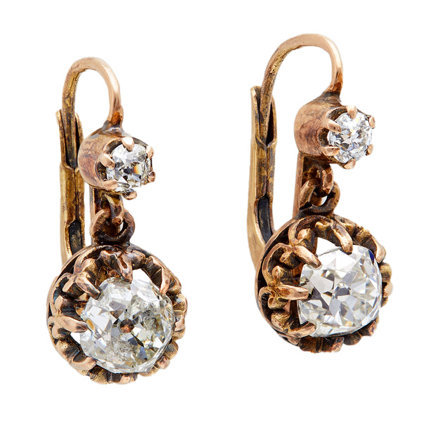 Antique Inspired 2.50 Carats Total Weight 18k Yellow Gold Drop Earrings Earrings Jack Weir & Sons   