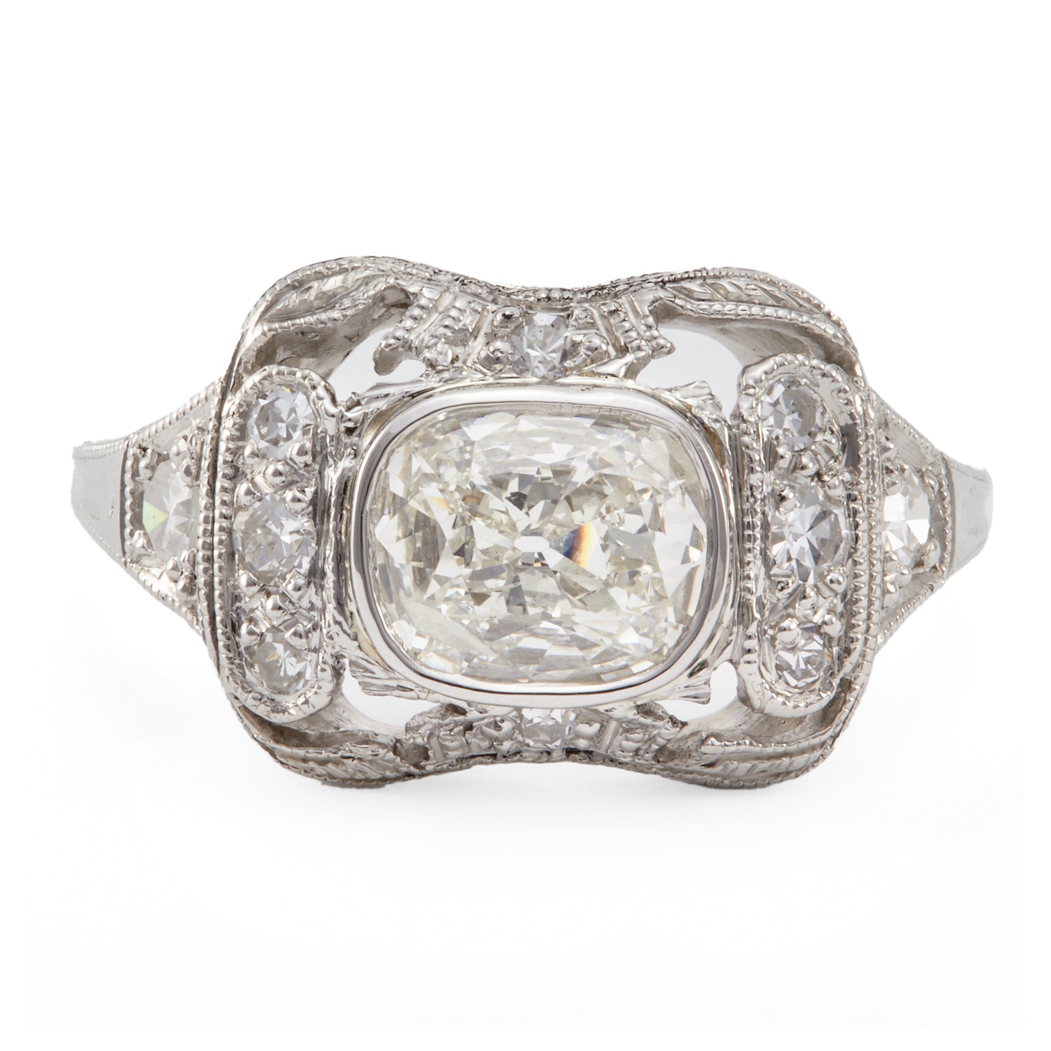 Edwardian GIA 0.91 Carat Cushion Cut Diamond Platinum Ring Rings Jack Weir & Sons   