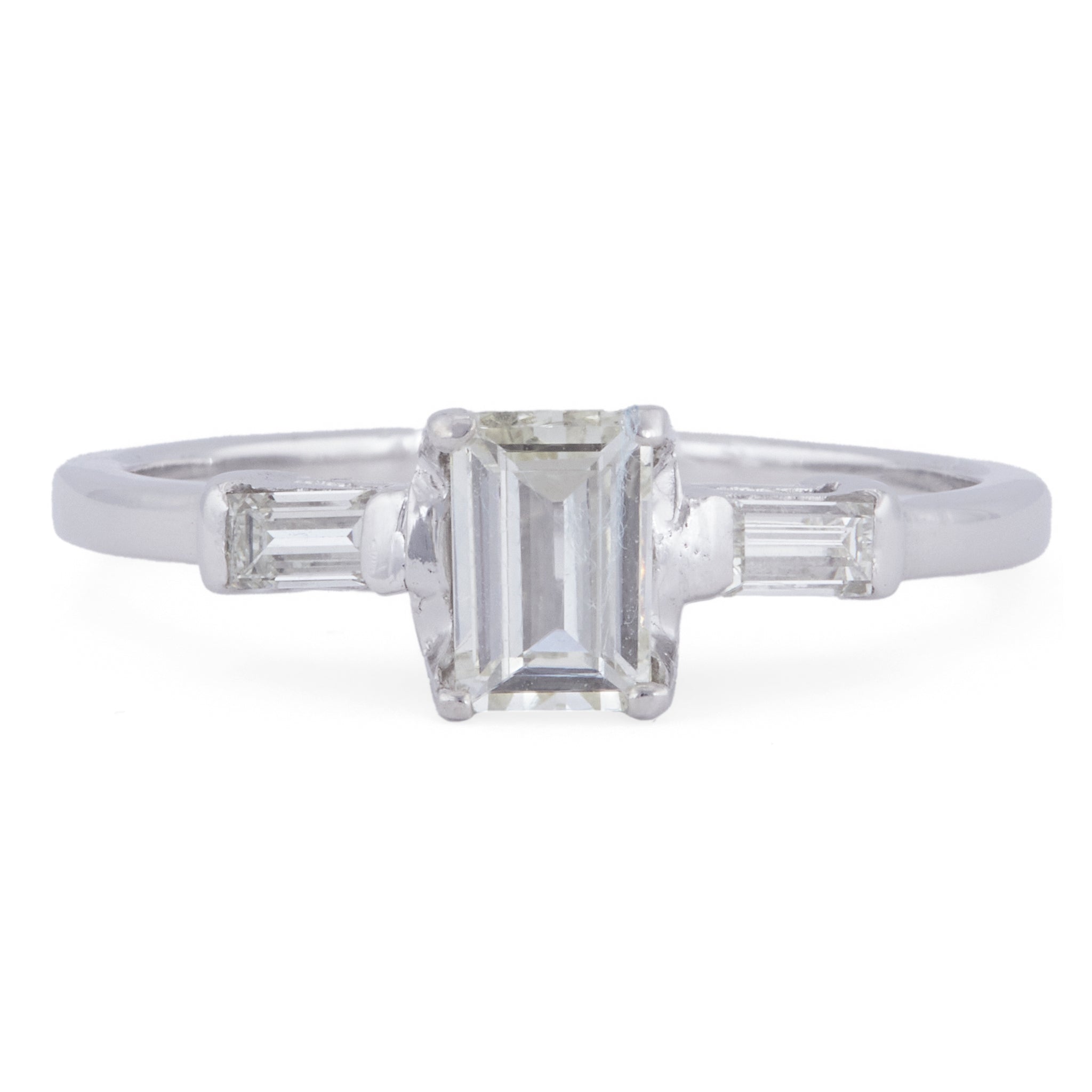 Mid Century 0.47 Carat Emerald Cut Diamond Platinum Ring