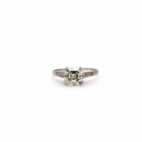 Art Deco GIA 2.01 Carat Asscher Cut Diamond 18k White Gold Ring