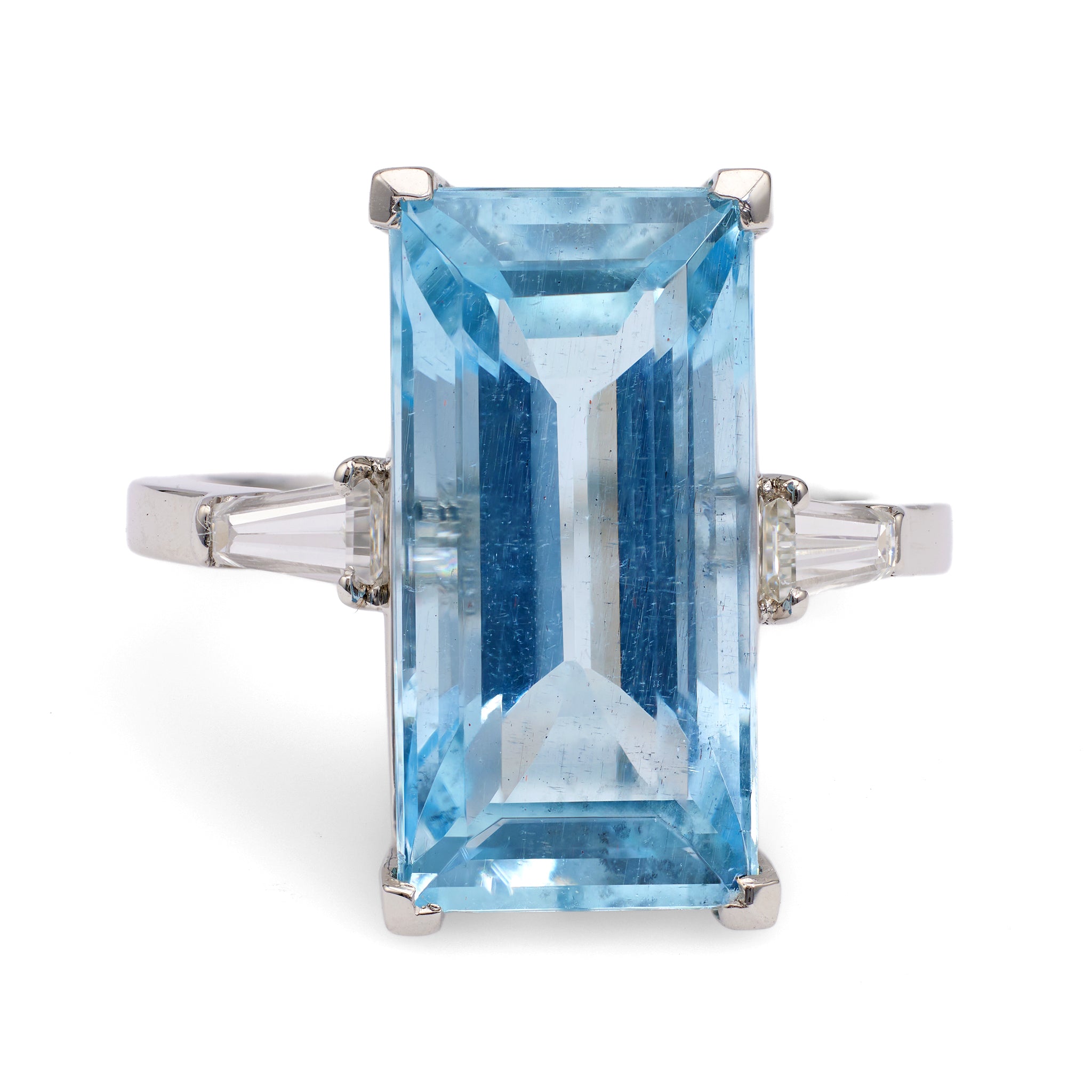 Mid-Century Aquamarine Diamond Platinum Ring Rings Jack Weir & Sons   