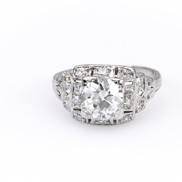 Art Deco GIA 1.23 Carat Old European Cut Diamond Platinum Ring