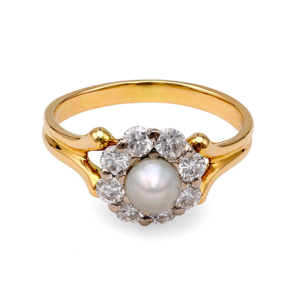 Pearl and Diamond Cluster Ring Rings Jack Weir & Sons   