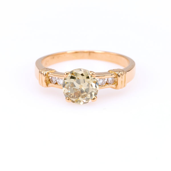 Vintage French GIA 1.21 Carat Fancy Color Diamond 18k Yellow Gold Ring