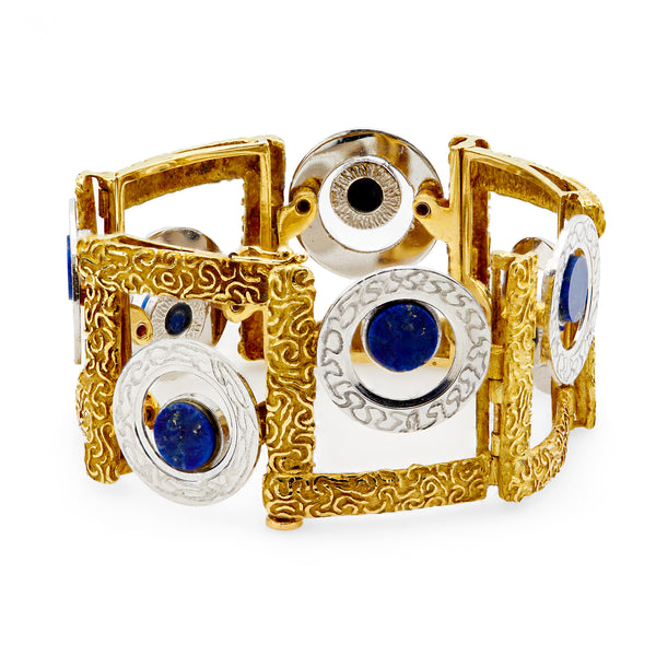 Vintage Italian Lapis Lazuli 18k Gold Two Tone Bracelet Bracelets Jack Weir & Sons   